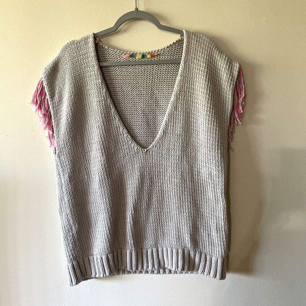 Anthropologie Surf Bazaar Knit Pull Over Sweater Vest Gray One Size 100% Cotton